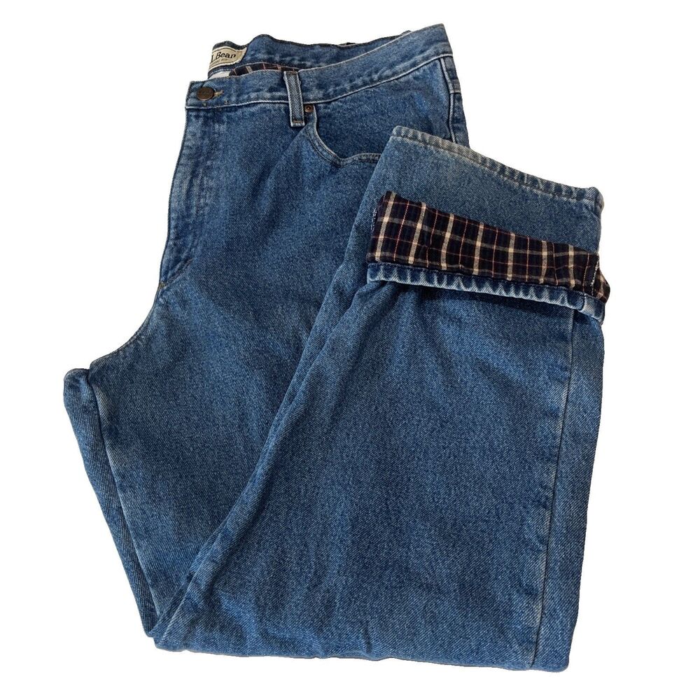 LL Bean Flannel Lined Jeans Mens 40x30 Medium Wash Denim Classic Fit